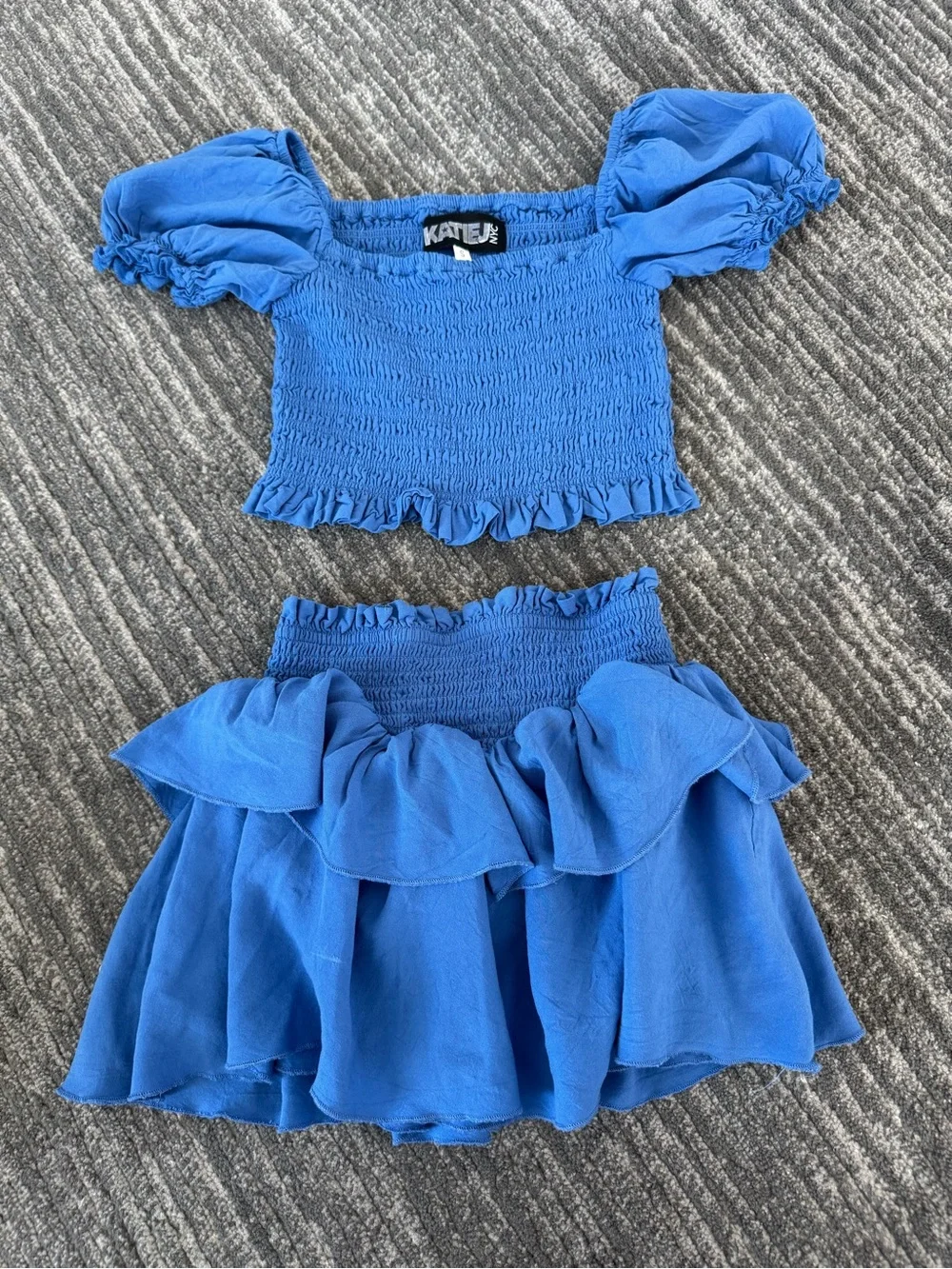 Katie J NYC Bright Blue Smocked Ruffle Matching Set